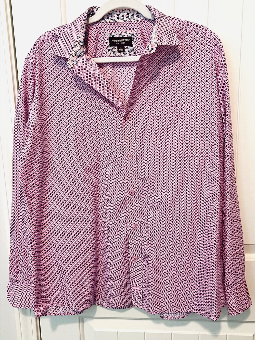 Johnston & Murphy Men's Pink Patterned Button-Up Shirt -Large